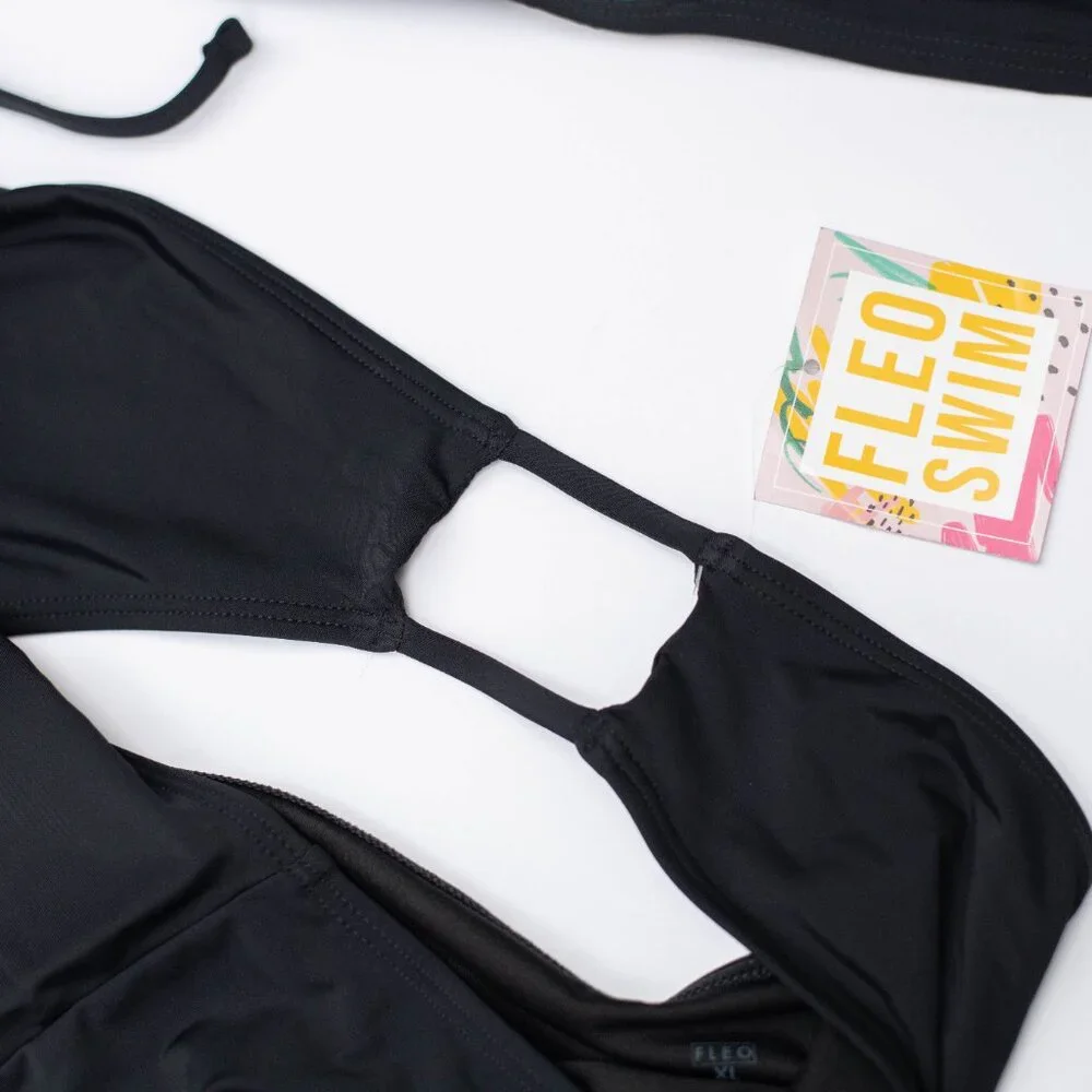 Fleo Bikini Set NWT Black Size XL Top & Bottom 2-Piece Swimwear Beachwear Pool - Picture 7 of 8